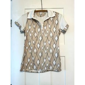 Under Armour Women's Golf Polo Size Medium White Gold Diamond Pattern Logo